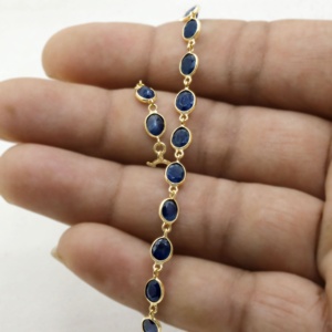 Women's Dainty 18k Pure Yellow Gold Natural Blue Sapphire Gemstone Handmade Bracelet- Certified Party <b>Gift</b> - Product Image 5