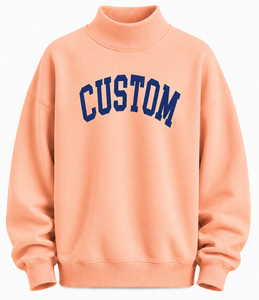 Custom Logo Women's Oversized Mock Neck Sweatshirt, 100% Cotton <b>Drop</b> Shoulder Pullover, Soft Casual Streetwear - Product Image 3