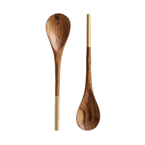 Juego de utensilios para servir ensalada de madera ecológicos de moda con logotipo personalizado, cuchara y tenedor de madera con mango a rayas, juego de 2 piezas - Product Image 2