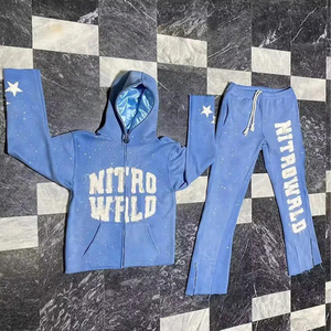 Stylish Winter Printed Jogger Set Custom Logo <b>Distressed</b> Applique Embroidery Mens Sportswear Tracksuit Cotton Sweatsuit Hoodie - Product Image 3