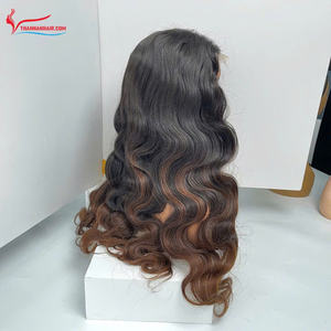 Peluca de cabello largo con extensiones, color Ombre, ondas profundas, con cierre, raya al medio, peluca vietnamita. - Product Image 5