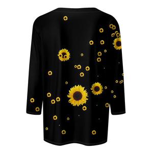 เสื้อยืดลำลองฤดูร้อนสำหรับผู้หญิงไซส์ใหญ่ ลายดอกไม้ แขน 3/4 คอกลม ผ้าโพลีเอสเตอร์ผสมสแปนเด็กซ์ ผ้าถักกันยับ - Product Image 4