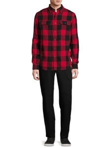 Men's Red Black Plaid <b>Flannel</b> Shirt Full Sleeve Button Down Casual Cotton Checkered Autumn Wear - Product Image 2