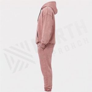 Unisex <b>Pink</b> Hooded Tracksuit Set Cotton Casual Wear With Front Print Logo Full Length Sweatpants And <b>Sweatshirt</b> Autumn Style - Product Image 3