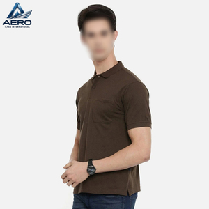 Camisa Polo Oxford de Algodón de Manga Corta para Hombre, Color Marrón Sólido, Diseño Casual con Bolsillo, Corte Regular, Tallas Grandes - Product Image 3
