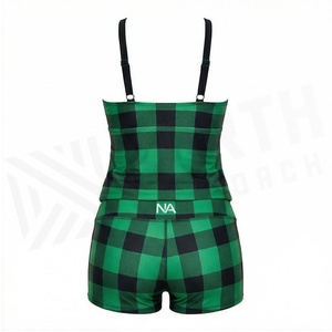 North Approach Women's Green Plaid 2 Piece Tankini <b>Set</b> With Shorts Quick Dry Swimwear - Product Image 2