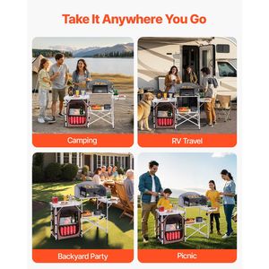 Tavolo da Cucina Portatile a 2 Livelli per Esterni, Marrone, Pieghevole con Borsa con Cerniera per Barbecue, Feste e Campeggio - Product Image 3