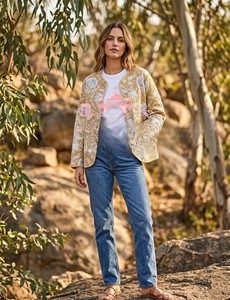 Handmade <b>Women</b> Cotton Quilted Knitted Breathable <b>Jacket</b> Indian Traditional Jaipuri Floral Sanganeri Flock Print Full Sleeve - Product Image 1