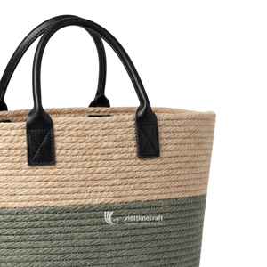 <b>Wicker</b> Handbag, Woven Tote <b>Bag</b> with Leather Handle, Durable Faux Rattan Shoulder <b>Bag</b> with Color Stripe Accent - Product Image 2