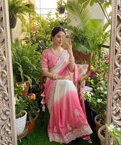 Sari rose de créateur, sari rose poudré brodé, sari rose pour soirée, sari élégant et féminin, sari traditionnel de créateur - Product Image 5