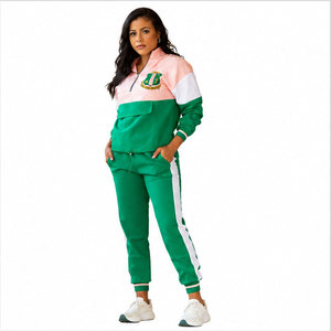 <b>Women's</b> Color Blocked Tracksuit Set Green Pink <b>White</b> Sporty Full Sleeve Knitted Polyester Cotton 2 Piece Regular Fit All Seasons - Product Image 5