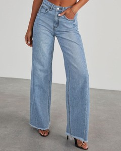 Pantalones Cargo de Mezclilla para Mujer, Color Personalizado, Cintura Media, Corte Recto Regular, Transpirables, Ligeros, con Parches y Agujeros - Product Image 1