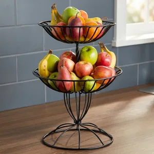 2 Tier Metal Fruit <b>Basket</b> <b>Stand</b> for Kitchen Countertop Dining Table <b>Vegetable</b> Storage Organizer Black - Product Image 6