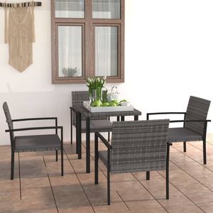 Set da pranzo in polyrattan grigio da 5 pezzi, mobili da giardino leggeri - Product Image 1