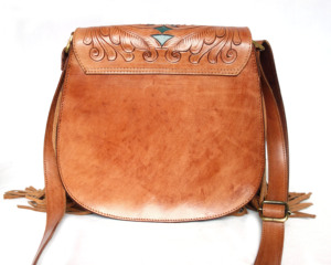 Bolso Bandolera Vintage de Cuero Genuino con Panel Frontal con Grabado a Mano de Personajes, Patrón de Bordado con Tachuelas Turquesa y Borla, para Verano - Product Image 3