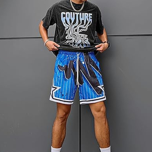 Pantalones Cortos Deportivos de Verano para Hombre, para Correr, Fútbol, Gimnasio, Tenis, Baloncesto, 100% Poliéster, Malla con Estampado Floral, Cierre con Cordón - Product Image 4