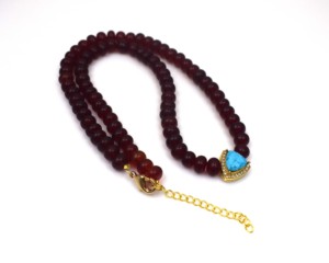 Women's Garnet <b>Beaded</b> <b>Necklace</b> with Turquoise Water Drop Pendant Classic Everyday Wear Jewelry - Product Image 2