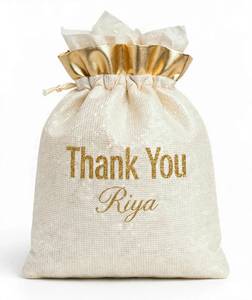 Sac cadeau en toile personnalisé avec cordon de serrage, pochette réutilisable avec bordure dorée pour l'emballage de bijoux - Product Image 2