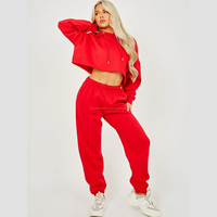 Nouvel Arrivage Ensemble Sweat à Capuche Court et Pantalon Ample pour Femme, Vintage, Brodé, en Molleton de Coton Uni, Écologique, Respirant et Anti-boulochage