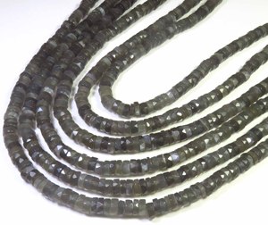Magnifiques perles de pierre de lune grise naturelle, brin de 16 pouces, perles de pierre de lune en forme de roue Heishi, 7 mm, perles à facettes avec trou central - Product Image 5