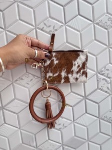 Tarjetero cajero automático de cuero de vaca Real para mujer de alta calidad con llavero pulsera borla monedero y muñequera compacto uso diario - Product Image 5