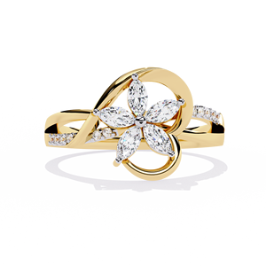 Anillo Clásico de Diamantes con Corte Marquesa para Mujer, con Piedras Laterales Redondas en Oro Amarillo de 14k, Estilo Clásico de Compromiso - Product Image 1
