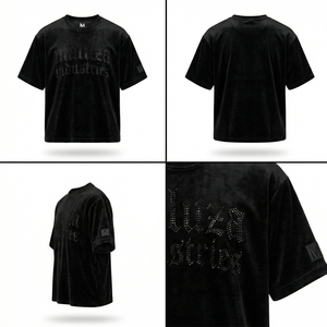 T-shirt Oversize Décontracté Urbain Hip Hop en Velours Premium avec Logo Gothique en Strass MALUZA INDUSTRIES - Product Image 6