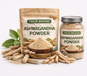 Capsules de poudre d'Ashwagandha Premium, extrait végétal 99% de qualité alimentaire, emballage en pot Mason, approvisionnement en vrac pour l'exportation de l'industrie des compléments alimentaires - Product Image 1