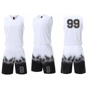 Custom <b>Men's</b> Sleeveless Basketball Jersey Set White Black Gradient Moisture Wicking V-Neck Elastic Waist Shorts 99 Number Back - Product Image 1