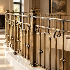 Barandilla de Bronce con Diseño de Volteo y Postes Cuadrados para Hoteles de Lujo, Villas e Interiores Clásicos de Escaleras - Product Image 3