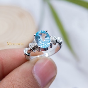 Bague de mariage en argent sterling 925 massif, vintage, avec topaze bleue véritable, prix d'usine, vente en gros de bijoux - Product Image 1