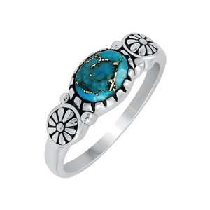 GOURIK Vintage 925 Sterling Silver Blue <b>Turquoise</b> Bezel Setting Geometric Boho <b>Ring</b> for Women Silver Plated Everyday Wear Gift - Product Image 1