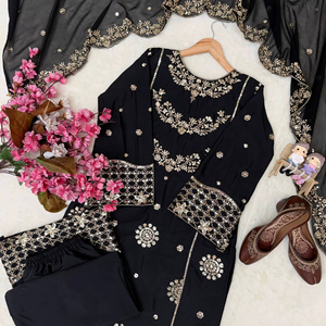 Luxury Black Pakistani Suit with Heavy Embroidery Dupatta – Women Party Wear - Product Image 1