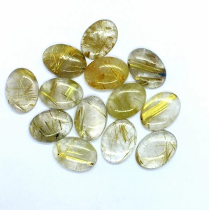 Golden Rutilated Calibrated Oval Shape Plain <b>Quartz</b> Loose Gemstone Cabochon Making Jewelry <b>Ring</b>/Pendant Wholesaler Price Natural - Product Image 1