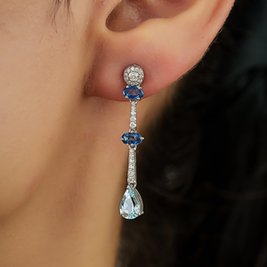 <b>Top</b> Sale New Collection of Handmade Real 14K White Gold Blue Sapphire Aquamarine & Diamond Dangle <b>Earrings</b> Custom Jewelry - Product Image 4