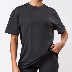 T-shirt décontracté pour femme, coupe ample, col rond, manches courtes, couleur unie, en coton et fibre de bambou, extensible, respirant, tricoté, longueur normale - Product Image 6