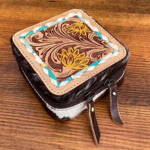 Hand Tooled Leather Multi-function Jewelry Boxes Genuine Leather Jewelry Storage Box High Quality Cowhide Earring Jewelry Case - Product Image 2