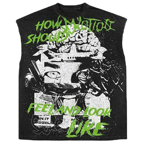 Débardeur noir sans manches pour homme avec imprimé graphique, col rond, style streetwear, en coton tricoté - Product Image 2
