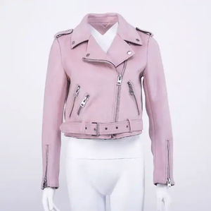 Chaqueta de Motocicleta para Mujer, 100% Cuero Vacuno Genuino, Bordada, Transpirable, con Capucha y Cordón Ajustable - Product Image 1