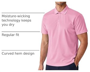 Men's <b>Pink</b> Short Sleeve Cotton <b>Polo</b> <b>Shirt</b> Regular Fit Casual Solid Color Pique Knitted Breathable Design - Product Image 6