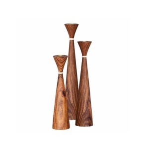 Exclusive Carved Wooden Candle Holder Set For Living Room <b>Table</b> Centerpiece Rustic Style Home Decor - Product Image 1