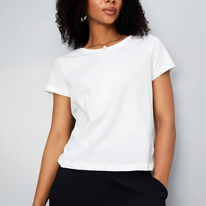 Best Quality <b>Women's</b> <b>White</b> O-Neck <b>Short</b> <b>Sleeve</b> T-<b>Shirt</b> 100% Cotton Jersey Regular Fit Casual Solid Color Breathable All Seasons - Product Image 1