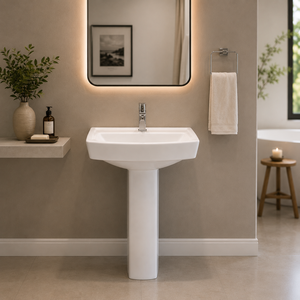 ReposeElite Lavabo de Cerámica Blanco Moderno de Dos Piezas con Pedestal, Cierre Lento con Control Remoto, Ideal para Hotel/Villa, Cocina/Lavadero - Product Image 4
