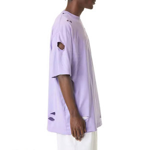 T-shirt uni ample imprimé et vieilli pour homme, idéal pour l'été, 100 % coton, fabriqué au Pakistan - Product Image 4