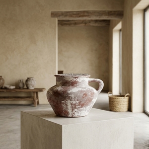 Vase Pichet Rustique Marron et Blanc en Terre Cuite Ensa, Jug en Céramique Faite à la Main, Vase Décoratif avec Poignée pour Table, Vente en Gros - Product Image 6