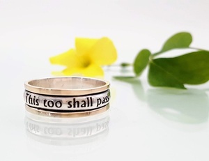 Anillo giratorio 'This Too Shall Pass' de plata de ley 925, hecho a mano, antiestrés, grabado, unisex, para regalo - Product Image 2