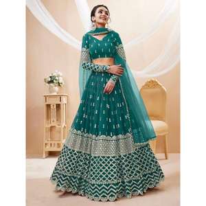Superbe Georgette Lehenga Choli à paillettes bleu sarcelle avec filet Dupatta - Product Image 6