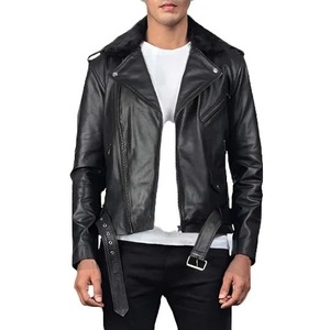 แจ็คเก็ตหนังสีดำสำหรับนักขี่มอเตอร์ไซค์ - Product Image 1