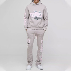 Ensemble survêtement homme coupe ample, pantalon de jogging et sweat à capuche, style streetwear oversize, en molleton épais uni, coupe évasée et ample - Product Image 1