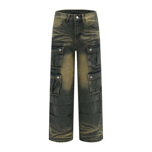 Pantalon cargo en jean décontracté coupe ample taille mi-haute pour homme, avec 6 poches avant et 2 poches arrière – Approvisionnement direct usine - Product Image 6